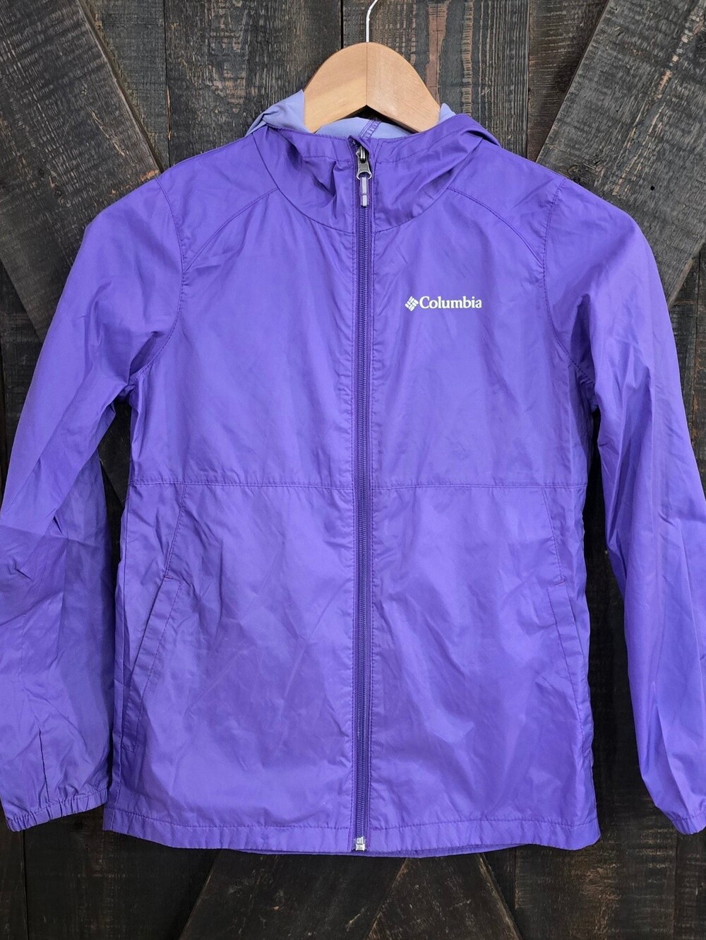 Columbia Girls Purple Hooded Windbreaker Jacket Size 10/12